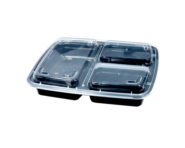 39OZ PLASTIC FOOD CONTAINER WITH LID (3 COMPARTMENT)