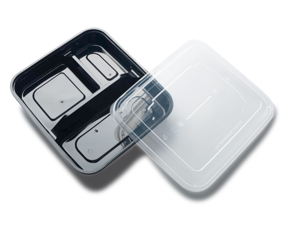 34 OZ RECTANGULAR FOOD CONTAINER  WITH LID(3 COMPARTMENT)